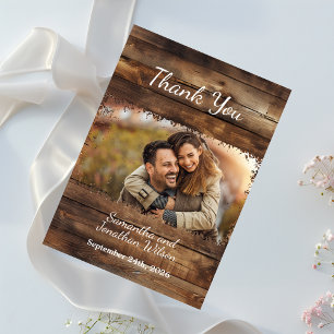 Rustic Wood Couples Photo Country Thank You Card