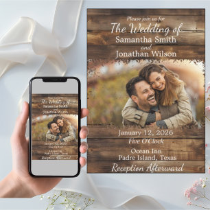 Rustic Wood Couples Photo Country Wedding Invitation
