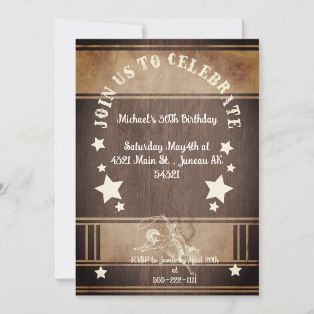 Rustic  wood cowboy themed 30th Birthday Invitatio Invitation (Front)