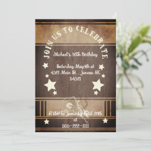 Rustic wood cowboy themed 30th Birthday Invitation