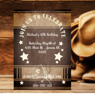 Rustic  wood cowboy themed 30th Birthday Invitation