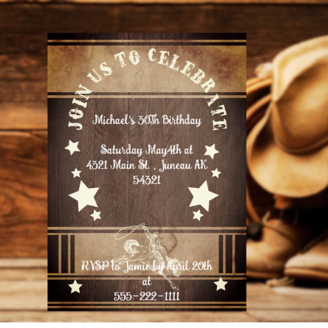 Rustic  wood cowboy themed 30th Birthday Invitation (Creator Uploaded)