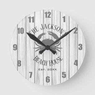 Rustic Wood Crab Beach House Clock