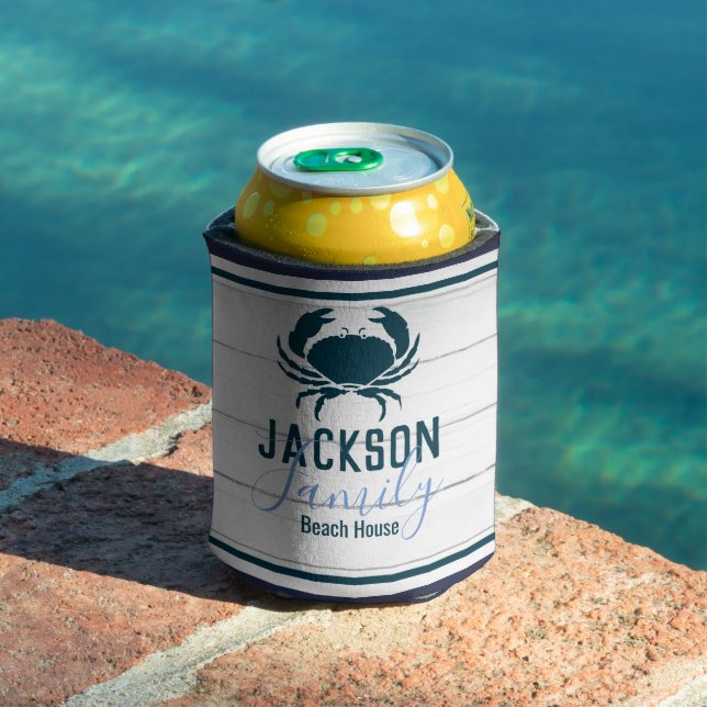 Rustic Wood Crab Custom Family Coastal Can Cooler (In Situ Pool)