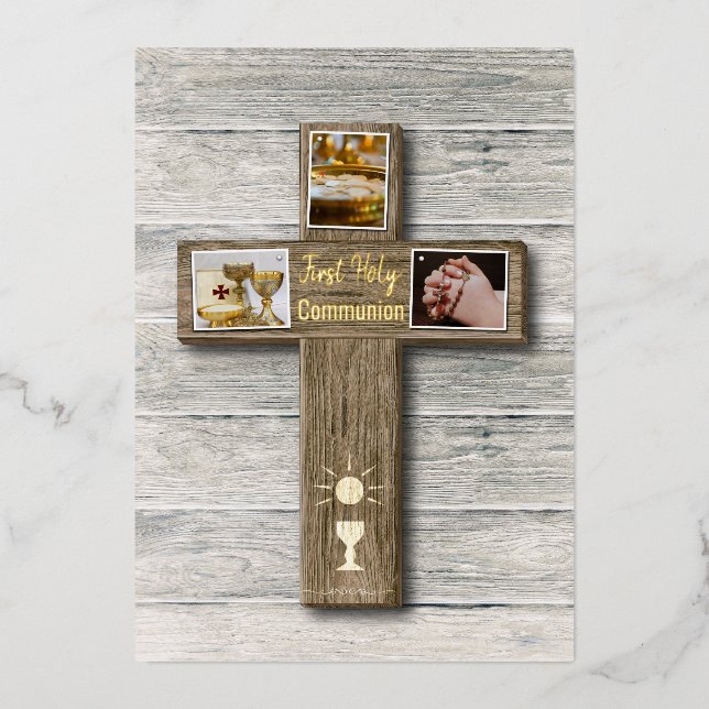Rustic Wood Cross First Holy Communion (Front)