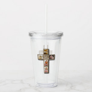 Rustic Wood Cross First Holy Communion Photo Acrylic Tumbler