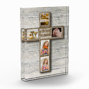 Rustic Wood Cross First Holy Communion Photo Block