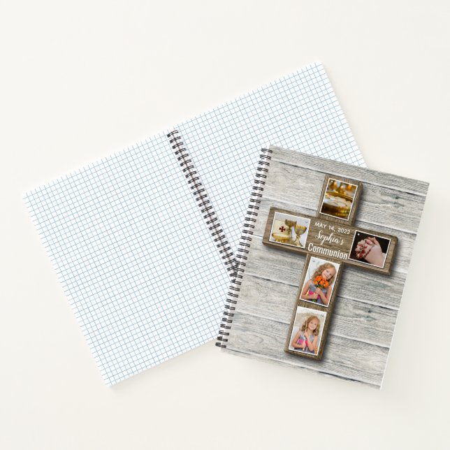 Rustic Wood Cross First Holy Communion Photo Notebook (Inside)