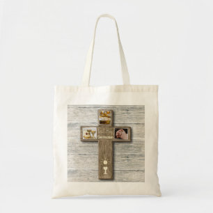 Rustic Wood Cross First Holy Communion Tote Bag