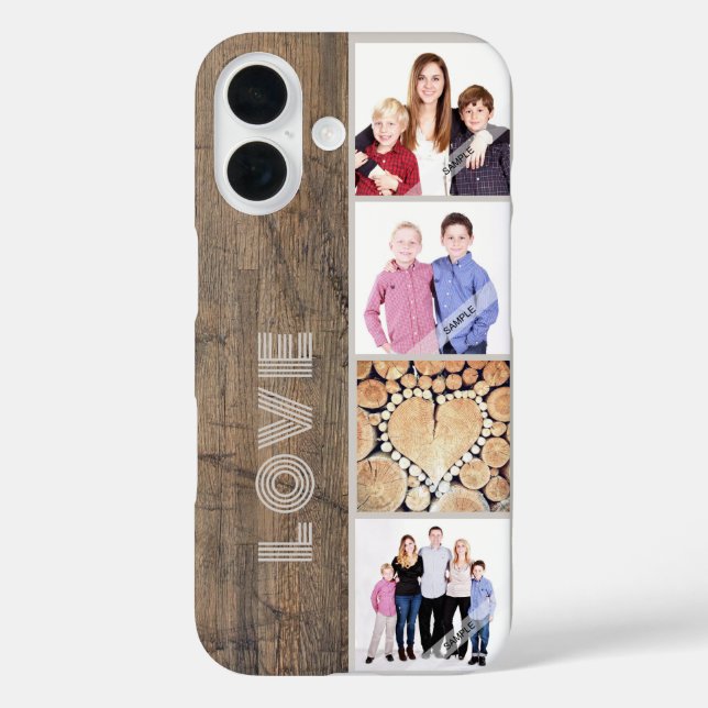 Rustic Wood Custom 4 Photo Collage Personalised  Case-Mate iPhone Case (Back)