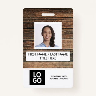 Rustic Wood Custom Employee Photo Name ID Badge