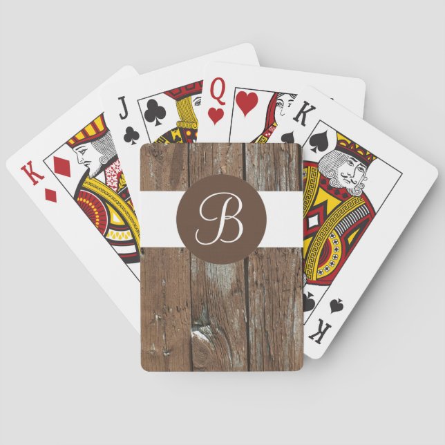 Rustic wood custom monogram playing cards (Back)