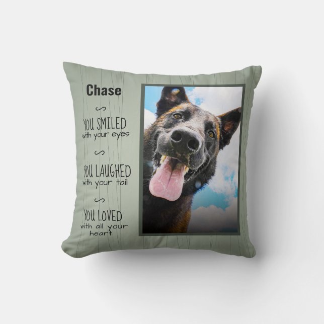 Rustic Wood Custom Pet Memorial Photo  Cushion (Front)