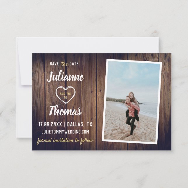Rustic Wood Custom Photo Elegant Wedding Save The Date (Front)