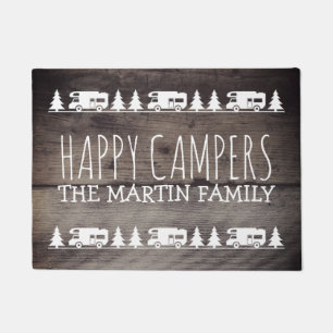 Rustic Wood Custom RV Camping   Happy Campers Doormat