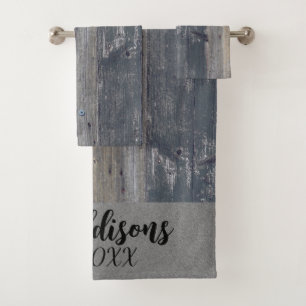 Rustic Wood Customised Family Name Bath Towel Set
