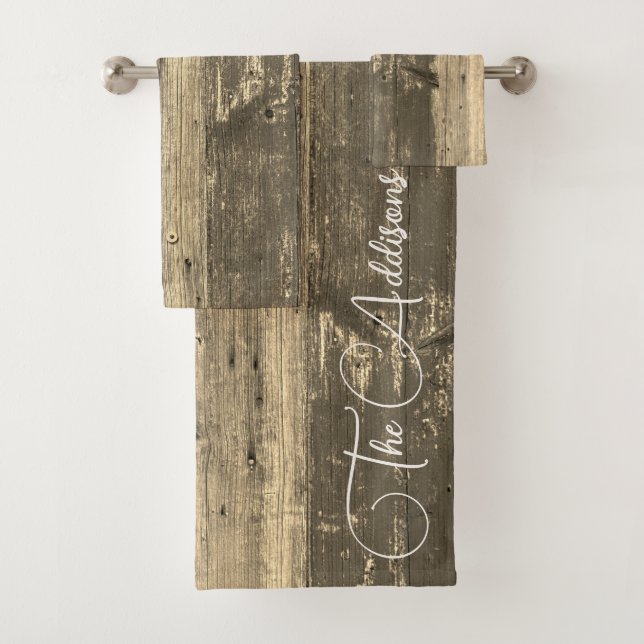 Rustic Wood Customised Family Name Bath Towel Set (Insitu)