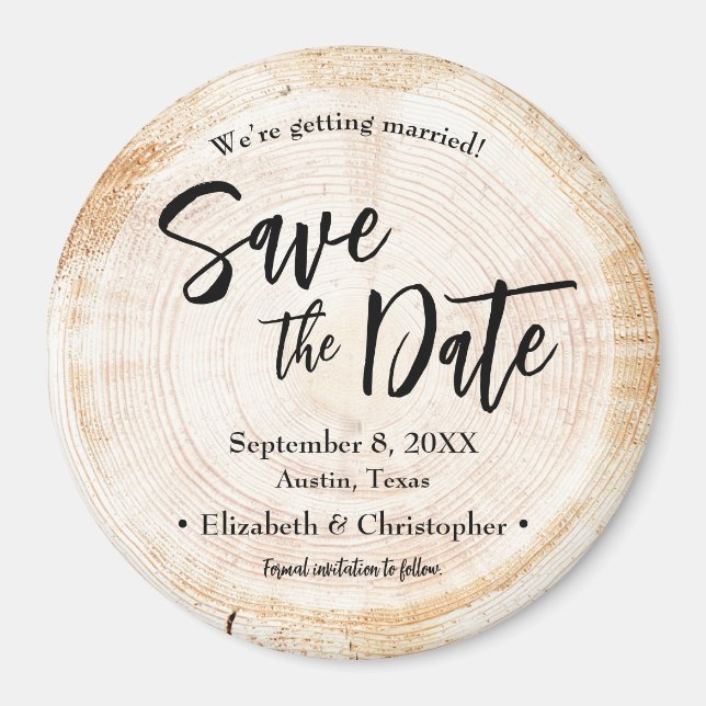 Rustic Wood Cut Slice Wedding Save the date  Magnet (Front)