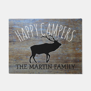 Rustic Wood Cute Camping Elk    Happy Campers Doormat