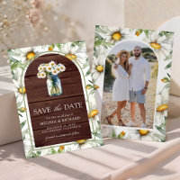 Rustic Wood Daisies Floral Mason Jar Photo Wedding