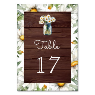 Rustic Wood Daisies Floral Mason Jar Wedding Table Number