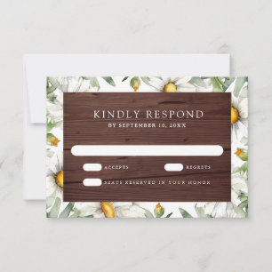 Rustic Wood Daisies Floral Wedding RSVP Card