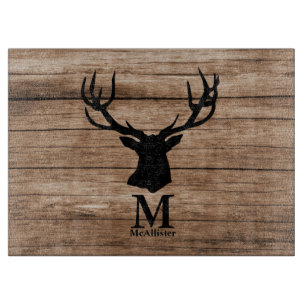 Rustic wood Deer elk buck monogram custom  Cutting Board