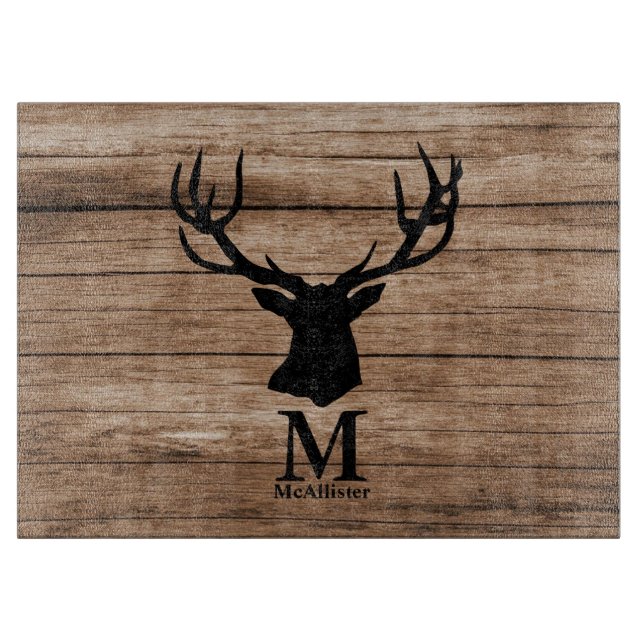 Rustic wood Deer elk buck monogram custom  Cutting Board (Front)