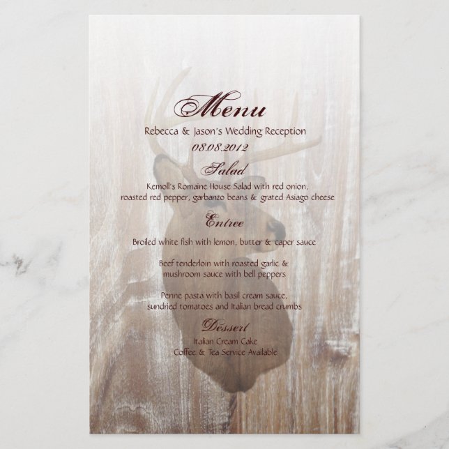 rustic wood deer the hunt is over wedding menu (Front)