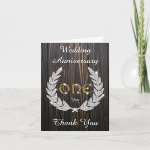 Rustic Wood Diamond Laurel 1st Anniversary Thank You Card