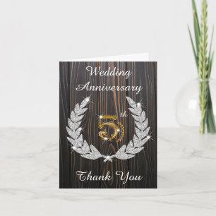 Rustic Wood Diamond Laurel 5th Anniversary Thank You Card