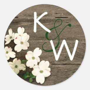 Rustic Wood & Dogwood Blooms Monogram Sticker