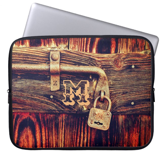 Rustic Wood door brass lock brown woodgrain  Laptop Sleeve (Front)