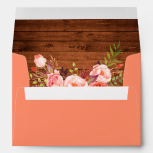 Rustic Wood Elegant Coral Floral Invitation Envelope