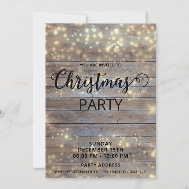 Rustic wood elegant corporate Holiday party  Invitation (Front)