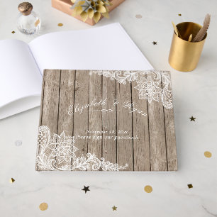 Rustic Wood, Elegant Lace, Custom, Guest Book