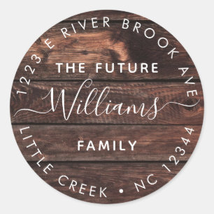 Rustic Wood   Elegant Modern Future Mr and Mrs Classic Round Sticker