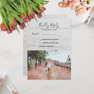 Rustic wood elegant photo RSVP country Wedding Invitation