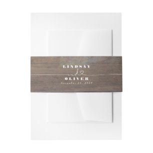Rustic Wood Elegant Scrip Font Heart Wedding Invitation Belly Band