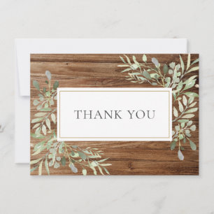 Rustic Wood Elegant Soft Leaves Greenery Thank You Card