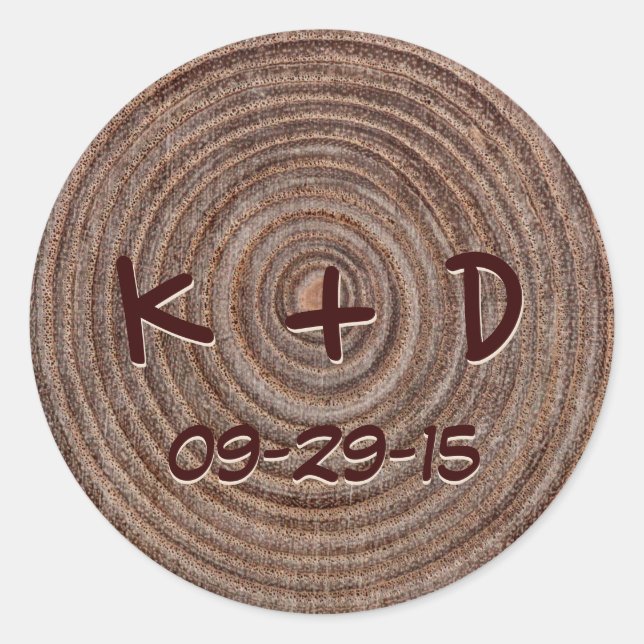 Rustic Wood Elegant Wedding Classic Round Sticker (Front)