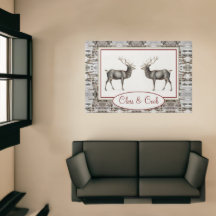 Rustic Wood Elk/ Reindeer Family Monogram tan grey