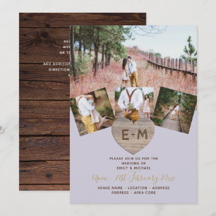 Rustic Wood Engraved Heart PHOTO COLLAGE Invitati Invitation