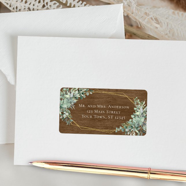 Rustic Wood Eucalyptus Greenery Geometric Wedding Label (Creator Uploaded)