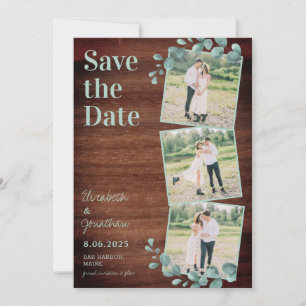 Rustic Wood Eucalyptus Greenery Photo Collage Save The Date