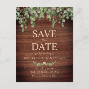 Rustic Wood Eucalyptus Greenery Save The Date Announcement Postcard