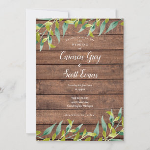 Rustic Wood Eucalyptus Greenery Wedding Invitation