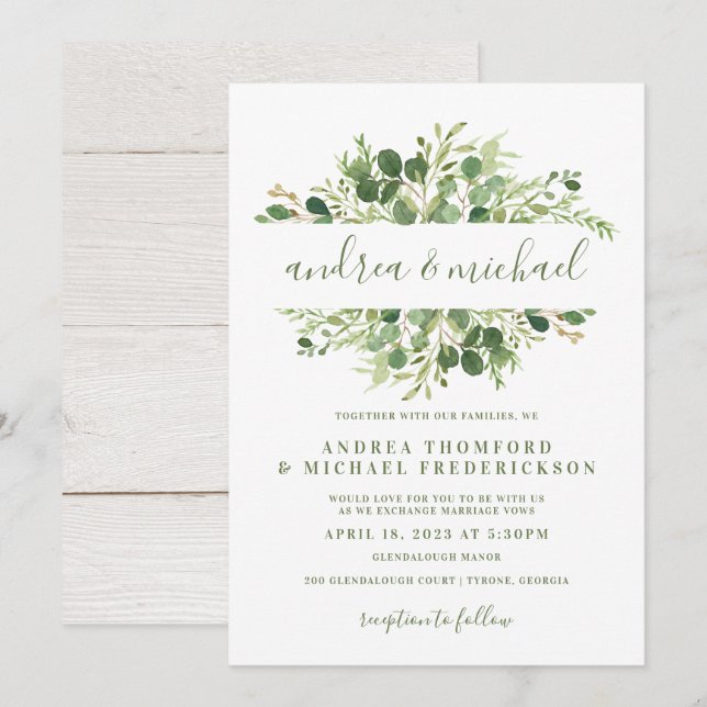 Rustic Wood & Eucalyptus Greenery Wedding Invitation (Front/Back)