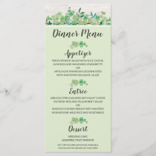 Rustic Wood & Eucalyptus Leaf Botanical Dinner Menu