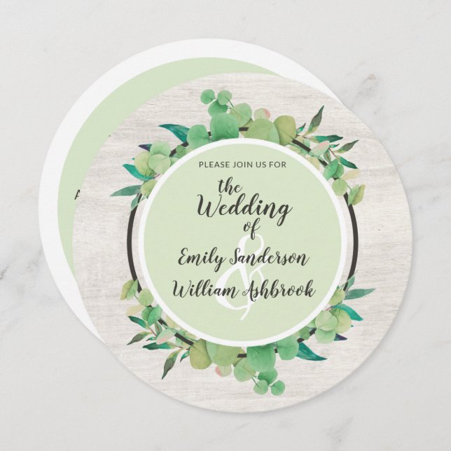 Rustic Wood & Eucalyptus Leaf Botanical Wedding Invitation (Front/Back)